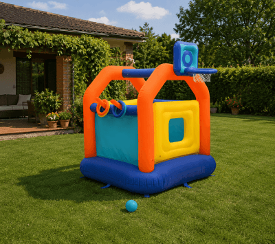 astillo Hinchable Infantil Multicolor con Canasta y Juego de Aros 160x180 cm