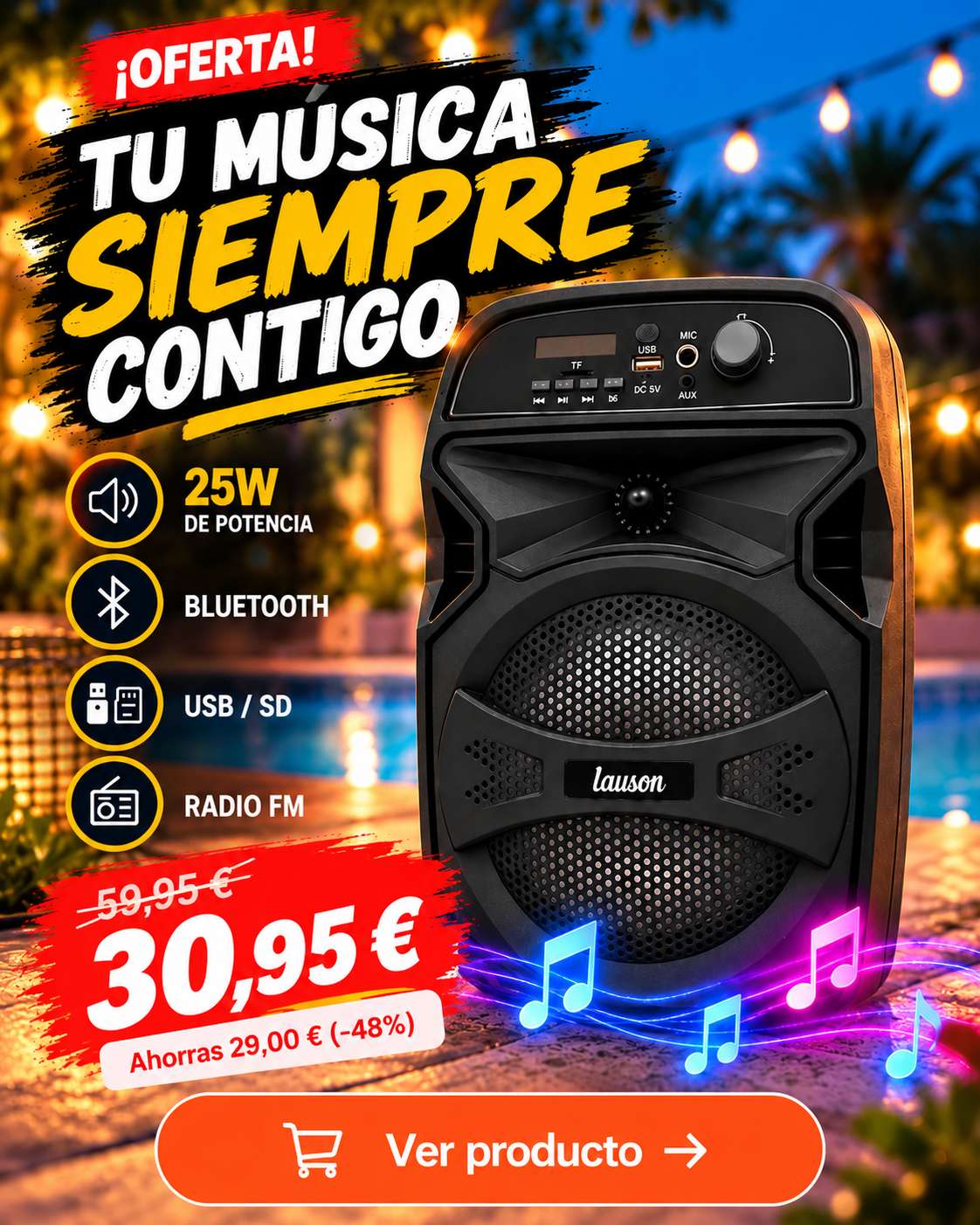 Altavoz portátil Lauson 25W en oferta